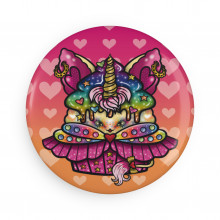 Rainbow Unicorn Cupcake - Button Magnet, Round